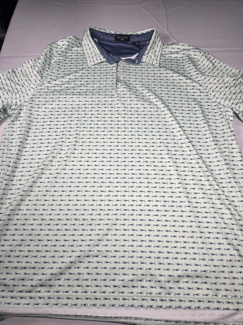 Byron Nelson Light Mint Polo with Navy Fish Print
